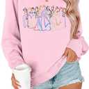 BANGELY Magical Sweatshirt Women Cute Embroidered Magic Princess Sweater Family Vacation Shirt Casual Long Sleeve Top, Pink , Size M