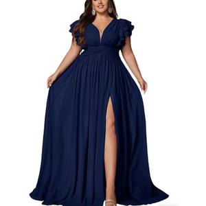 Women's Plus Size Bridesmaid Dresses Chiffon Wedding Guest Summer Maxi Dress Elegant Prom Evening Party Cocktail Gown (Blue, XL)