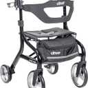 Drive Medical Nitro Sprint Foldable Rollator Walker with Seat - Lightweight Support - Large Wheels - Compact Folding Design - Adjustable Comfort - Standard Size - Black