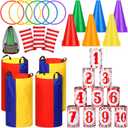 34 Pcs Carnival Play Set 5 in 1 Carnival Can Soft Plastic Cones Ring Toss Sport Bean Bag Toss Lawn Party Outdoor Supplies Birthday Party Backyard Events Summer