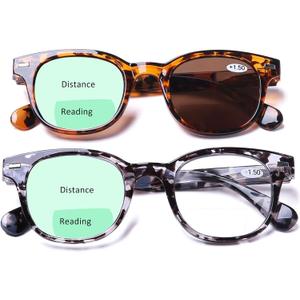 AQWANO Bifocal Reading Glasses Men Women Anti UV400 Protection Fashion Oversized Retro Outdoor Bifocal Readers Clear Top Sunglasses with Spring Hinge, 3.5