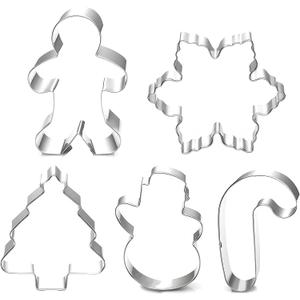 Christmas Cookie Cutter Set - 5 Piece Holiday Cookies Molds - Snowman, Christmas Tree, Gingerbread Man, Candy Cane, Snowflake