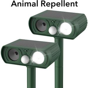 Solar Ultrasonic Animal Repellent, Deer Repellent Devices Waterproof with Motion Detection, Cat Repellent Outdoor Squirrel Skunk Rabbit Raccoon Dog Mouse Deterrents Animal Repeller for Yard Patio