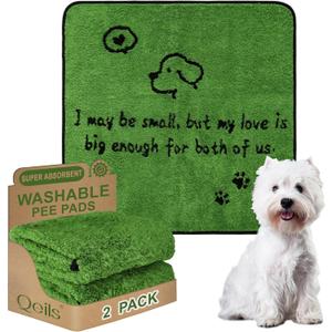 Qeils Reusable Dog Pee Pads, 2 Pack Super Absorbent & Leakproof Washable Puppy Pads with Soft Green Top Layer, for Potty Training, Crates, Couch, Car Seats & Pet Beds, 36"x 36"