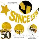 HTDZZI 50th Birthday Decorations Kit for Women Black Gold, 54Pcs Vintage 1975 Happy 50th Birthday Banner Sign Hanging Swirl Decor, Large 50 Foil Balloons, 50 Bday Party Backdrop Supplies(Pre-Strung