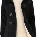 Gihuo Winter Jackets for Women Sherpa Lined Jacket Women Duffle Toggle Coat Hooded Fleece Jacket (XX-Large, Black)
