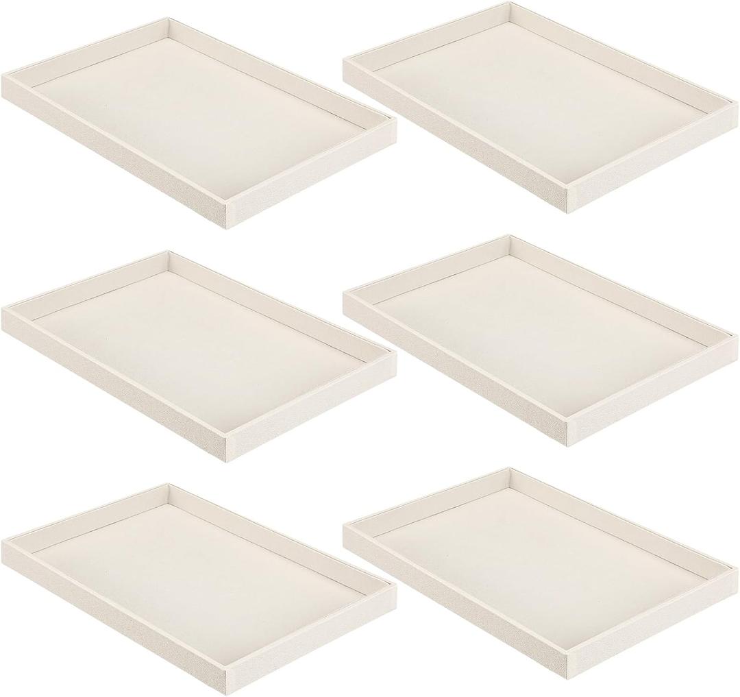 Quelay 6 Pcs Velvet Stackable Jewelry Tray Showcase Display, Jewelry Organizer Tray Bracelet Ring Earring Necklace Organizer Empty Plate for Drawers Countertop (Beige)