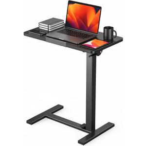DUMOS Overbed Table with Wheels, Height-Adjustable Bedside Table, Black, 27.55*15.75*42.52inch