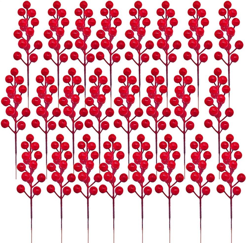 24 Pcs Artificial Red Berry Stems,7.9 Inch Christmas Berries Picks for DIY Crafts, Christmas Tree, Wreath, Berry Branch for Wedding Home and Party Decor