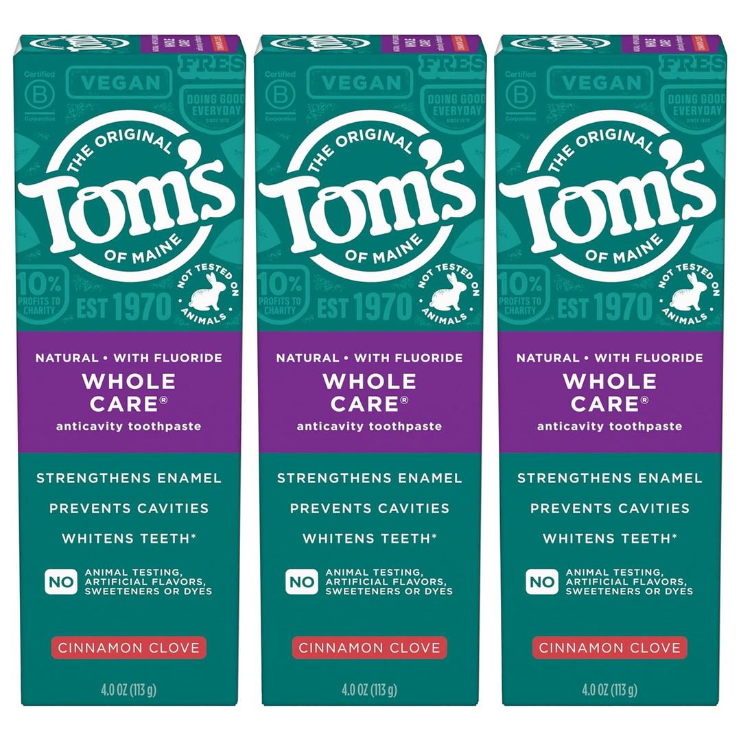 Tom's of Maine Whole Care Natural Toothpaste with Fluoride, Cinnamon Clove, 4.0 oz. 3-Pack 