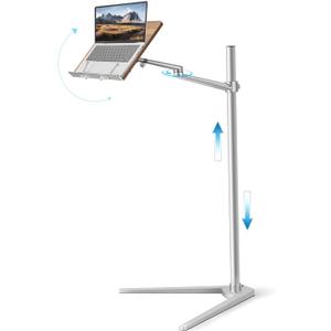 Shikha Adjustable Laptop Stand Tablet Stand Tripod Base Stability Hands-Free Holder for Laptop Phone Tablet with Wooden Pad, Rotated and Liftted Metal Support, 2 Spring Clips.