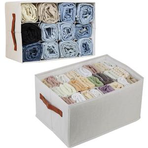 2 Pcs Closet Organizers and Storage Bins for Clothing, 12 Cell Closet Clothes Organizer for Leggings Yoga Pants T-shirts Thin Jeans Clothes, Clothing Storage Bin Container with Sturdy Handles