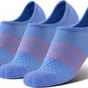 BRISIRA Coolmax Bamboo Viscose Compression No Show Socks Moisture Wicking Cushion Short Low Cut Ankle Athletic Sock for Golf (6-8.5, 3 Pairs Skyblue Heel Grips)