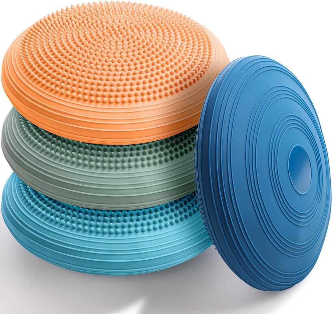 Libima 4 Pcs Wiggle Seat Inflated Wobble Cushion for Sensory Kid 13 Inches Balance Disc Flexible Seating for Classroom Sensory Pad for Chair Wiggle Cushion with Needle Pump (Vibrant Color)