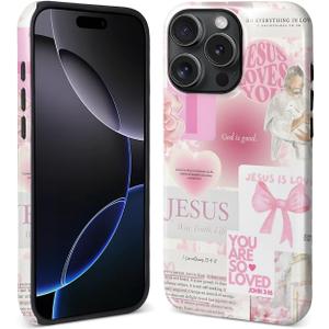 DAIZAG Case for iPhone 15 Pro Max [Compatible with Magsafe] for Girl Women Scratch Resistant Shockproof Coquette Case, Christian Preppy Collage God