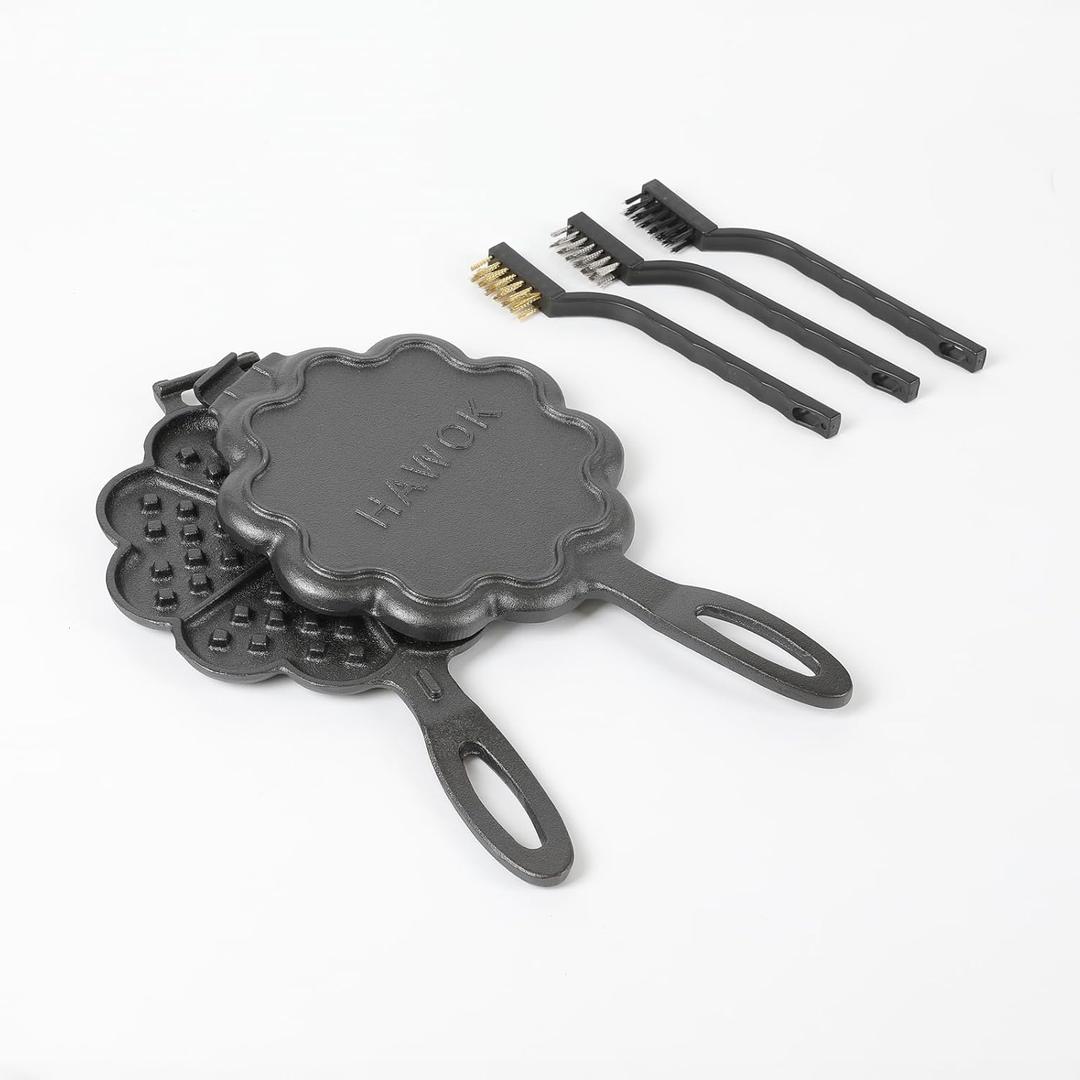 HAWOK Cast Iron Heart Shaped Waffle Iron Waffle Maker