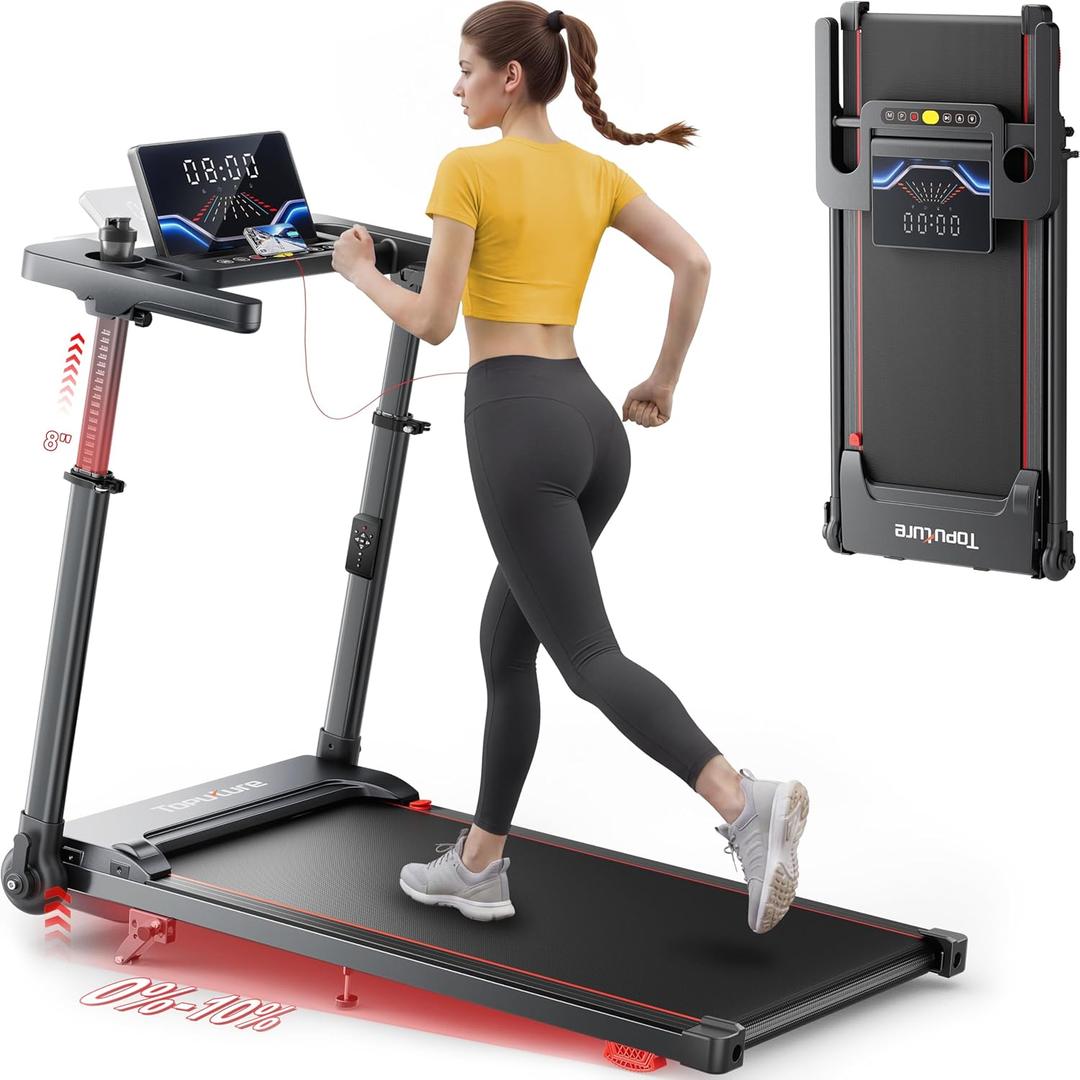 TOPUTURE Walking Pad with Adjustable Handle Bar & Incline, Foldable Treadmills for Home, Portable Walking Pad with Desk, LED Display & App and Remote Control