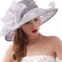 ORIDOOR Womens Organza Church Tea Party Wedding Fascinator Derby Hat Wide Brim Sun Hats