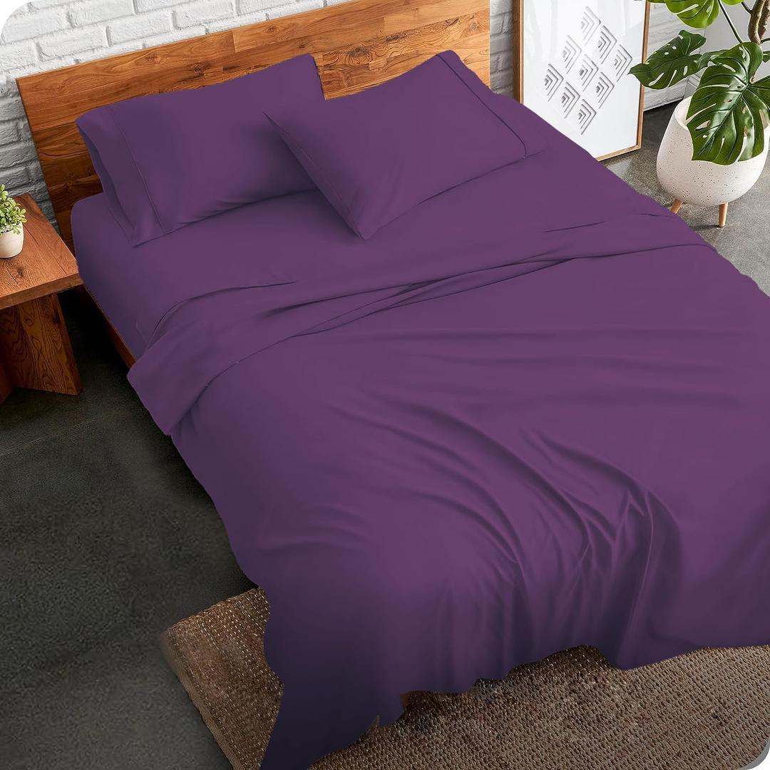 4 Pcs Hotel Luxury Bed Sheets & Pillowcases 100% Egyptian Cotton 800 Thread Count Soft Premium Bedding Sheets, Fits Upto 15" Mattress Queen Size - Plum Solid (Queen, Plum Solid)