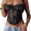Floerns Women's Y2k Floral Lace Corset Tops Sleeveless Asymmetrical Hem Night Out Camisole Tops,Small