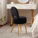 Small Vanity Stool Chair with Storage and Folding Back,4 Metal Legs with Anti-Slip Feet,Round Ottoman with Velvet Seat, Furry Padded Seat for Makeup, Bedroom (Black, Small)