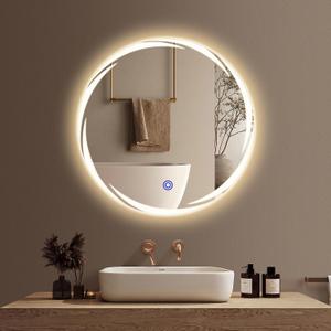 Bathroom Smart Mirrors with Three Color LED Lights,20x20 Bath Round Mirror,Backlit + Front Lit Temperature Brightness Settings-Wall Mounted Lighted Bathroom Vanity Mirror