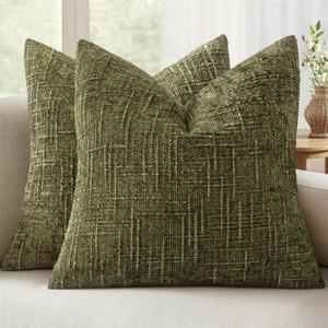 MIULEE Textured Throw Pillow Covers Thick Chenille Decorative Pillows Olive Green 20x20 Inch Set of 2 Modern Boho Farmhouse Home Decor Neutral Cushion Covers for Couch Sofa Living Room Bedroom