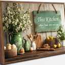 Framed Country Kitchen Food Still Life Canvas Wall art Vintage Rustic Farmhouse This Kitchen Offers Food Love and Joy Painting Picture Wall Decor Poster Print Artwork for Dining Room Home Decoration