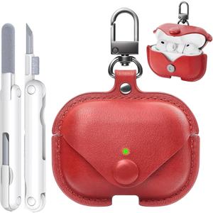 for Apple Airpod Pro 3 Case 2025, TNSNK Leather Case Cover with Keychain & Cleaner Kit for Airpods Pro 3rd Generation, Leather Wireless Charging Protective Headphone Case Cover (Red)