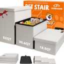 Zerbuger Dog Stairs with Storage 18" H, 3Step Wider Dog Steps for Small/Medium/Large Old Dogs Cats, Folding Sturdy Pet Stairs Climbing Bed or Couch, Ramp for Car Up to 200 lbs (Beige, No Condo)