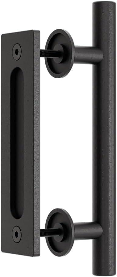 9.5''/24CM Sliding Barn Door Handle Double Sided Pull and Flush Barn Door Embedded Invisible Alloy Steel Frosted Black