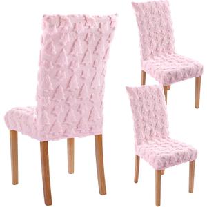 VitalCozy Pink Tree Chair Covers Set of 2 Valentine's Day Chair Back Covers Coquette Room Decor Cute Faux Fur Soft Seat Slipcovers for Nursery Dining Room Kitchen Wedding Party Decor