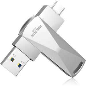 ABLAZE 64GB USB C Flash Drive, Dual USB 3.0+Type C Flash Drive Compatible with iPhone 16/15,Android Smartphone,Computer,Tablet Mac Laptop (Sliver)