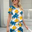 TCOT Pajamas for Women Set Summer Fashion Short Sleeve Crewneck Tops with Skirt Sets Pajama Casual Loungewear (Small, B Blue Yellow Floral)