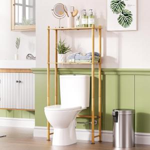 AmazerBath Bamboo Over The Toilet Storage Shelf, 2-Tier Over Toilet Organizer Rack, Freestanding Above Toilet Shelf for Bathroom, Laundry, Space Saver, Natural Color