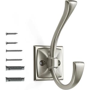 khtumeware Wall Hooks,2 Pack Coat Hooks Hardware Towel Hooks for Hanging Coats Matte Brushed Nickel Robe Hooks Wall Mounted with Screws for Key, Towel, Bags, Cup. (4.35inch)