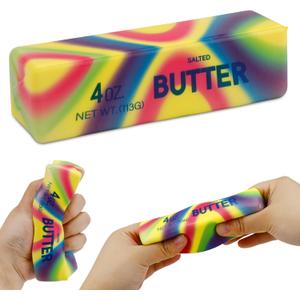 3 x Butter Squishy, Realistic Butter Stick Squishy Toys, Soft PU Foam Slow Rising Stress Relief Toy for Office, School & Daily Use, Funny Gag Gift for Kids Party Favors (Rainbow Pattern)