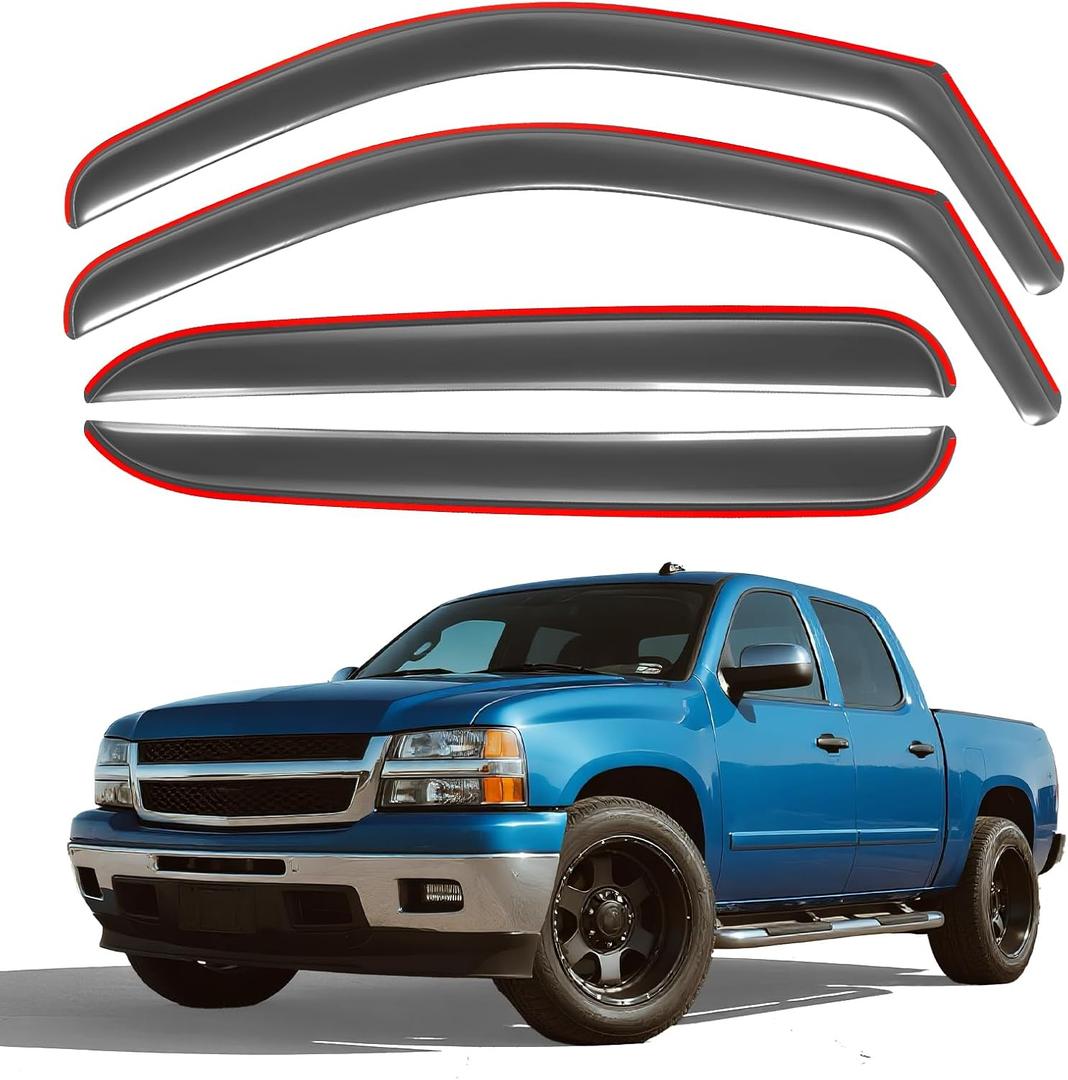 in-Channel Window Rain Guards for 2007-2013 Chevy Silverado/GMC Sierra 1500/2500/3500 Crew Cab, Window Deflectors Vent Visors for 2003 Chevy Silverado Accessories, 4 Full-Size Doors (Light Smoked)