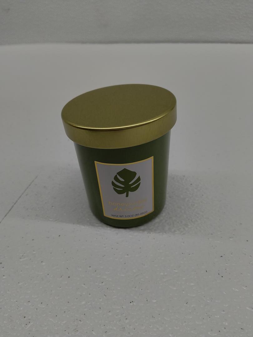 Honeysuckle Sprayed Glass Candle W/Metal Lid Green