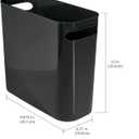 mDesign Plastic Small Trash Can, 1.5 Gallon/5.7-Liter Wastebasket, Narrow Garbage Bin with Handles for Bathroom, Laundry, Home Office - Holds Waste, Recycling, 10" High, Aura Collection, Black