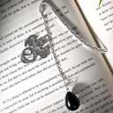 7 x Vintage Bookmark with Dragon Drop Black Crystal Stones Pendant Silver Metal Dragon Chain,Handmade Bookmarks for Reading Women,Men,Book Lovers,Girls,Teens,Teachers and Students(Opal)