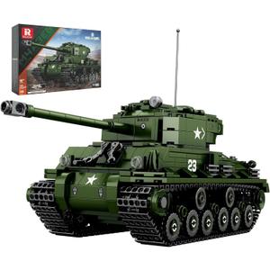 Reobrix M4A3E8 Sherman Tank Building Set,WW2 Military American Armed Tanks Building Block Set for Military Fans,World of Tanks Authorized Products 77030,Ideal Gift for Adults Boys Age 14+,836 PCS