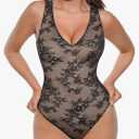 FeelinGirl Shapewear Bodysuit for Women Lace Body Suit Body Shaper Thong V Neck 2XL