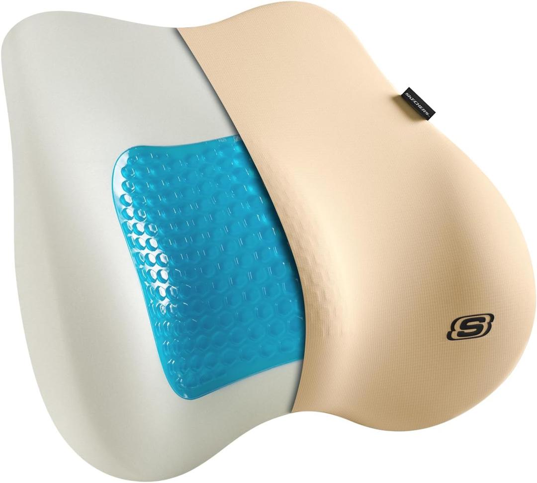 Skechers Lumbar Pillow Premium Gel & Memory Foam, Lumbar Support Pillow for Office,Chair Lower Back Pain Relief Lumbar Pillow,Ergonomic Back Support Pillow for Office Chair,Car,Home,Travel,Beige