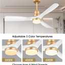 White and Gold Ceiling Fans with Lights and Remote, 52inch Modern Gold Ceiling Fan ETL Listed, 3 Downrods, 3 blade Gold Fan Reversible Quiet DC Motor, Timer,6-Speed for Outdoor Indoor,52in,White Gold