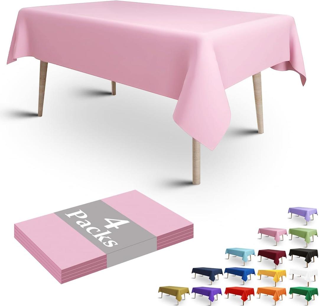 FULDGAENR 4 Pack Pink Plastic Tablecloths, Disposable Table Cloths 54x108 Inch Size for 6-8 Foot Rectangle Table Indoor/Outdoor Parties Birthdays Weddings Anniversary