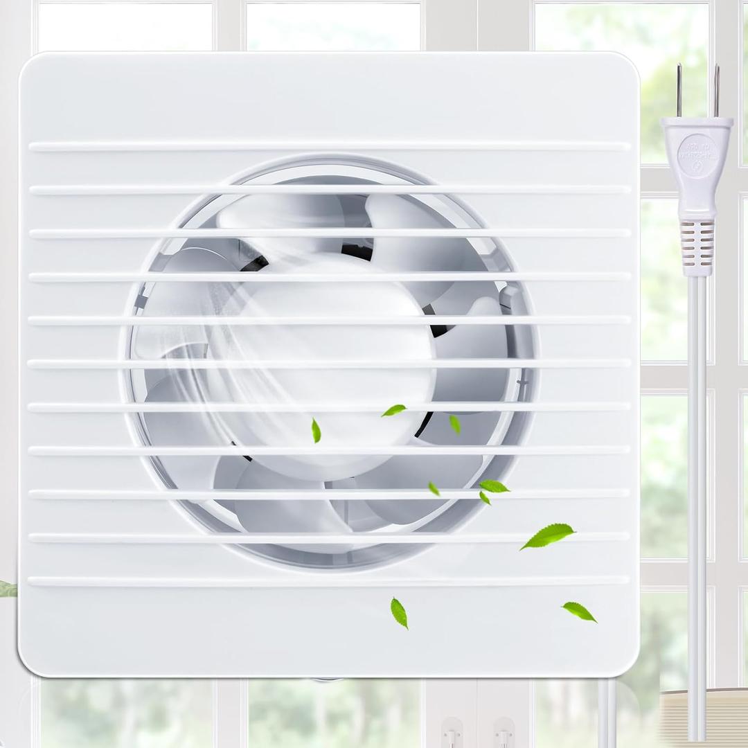 Qunclay 1 Pcs 4 Inch Small Window Fan 110v Kitchen Exhaust Fan 76 Cfm 2400r/min, 18w 65m/h Extractor Vent Bathroom Wall Ventilation with Anti Backflow Check Valve Chain Switch