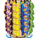 Chip Rack Display Stand, 5 Tiers 40 Clips Display Stand, 360Rotating Wooden Base Chip Bag Holder Candy Display for Concession Stand Countertop, Party, Retail, Snack Organizer for Office Desk
