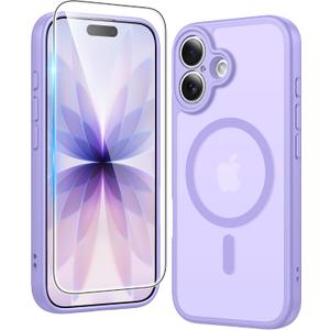 FNTCASE for iPhone 17 Case Matte: Magnetic Phone Cases with Screen Protector Drop Proof Compatible with Magsafe Slim Anti Yellowing Rugged Protective Translucent Cell Phone Cover (C-Purple)