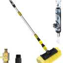 LAANPOLE 12FT Car Wash Brush with Long Handle, Car Cleaning Brush with 12 Inch Soft Bristle and Soap Dispenser, Solar Panels Cleaner with Telescoping Pole for RV, Truck, Boat, House Siding, Yellow